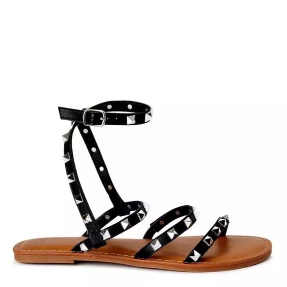 Time and Tru Women'sBlack Studded Gladiator Sandals - Picture 1 of 7